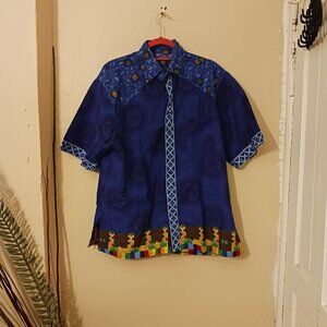 Aloha mens button up tapestry blue shirt size XXL